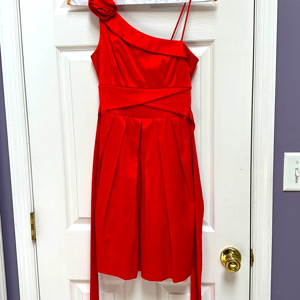 Beautiful burnt red satin one shoulder cocktail dress size 5